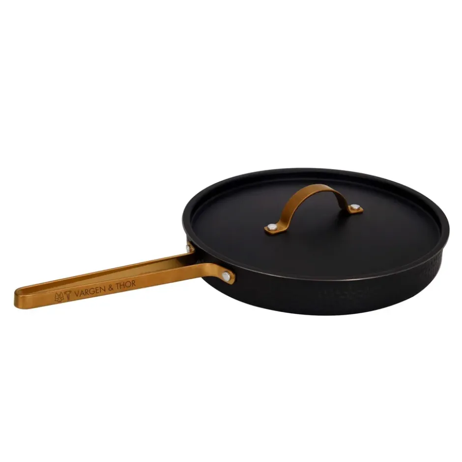 Arvet hamrad svart traktörpanna med lock, Modell X2, Ø28 cm