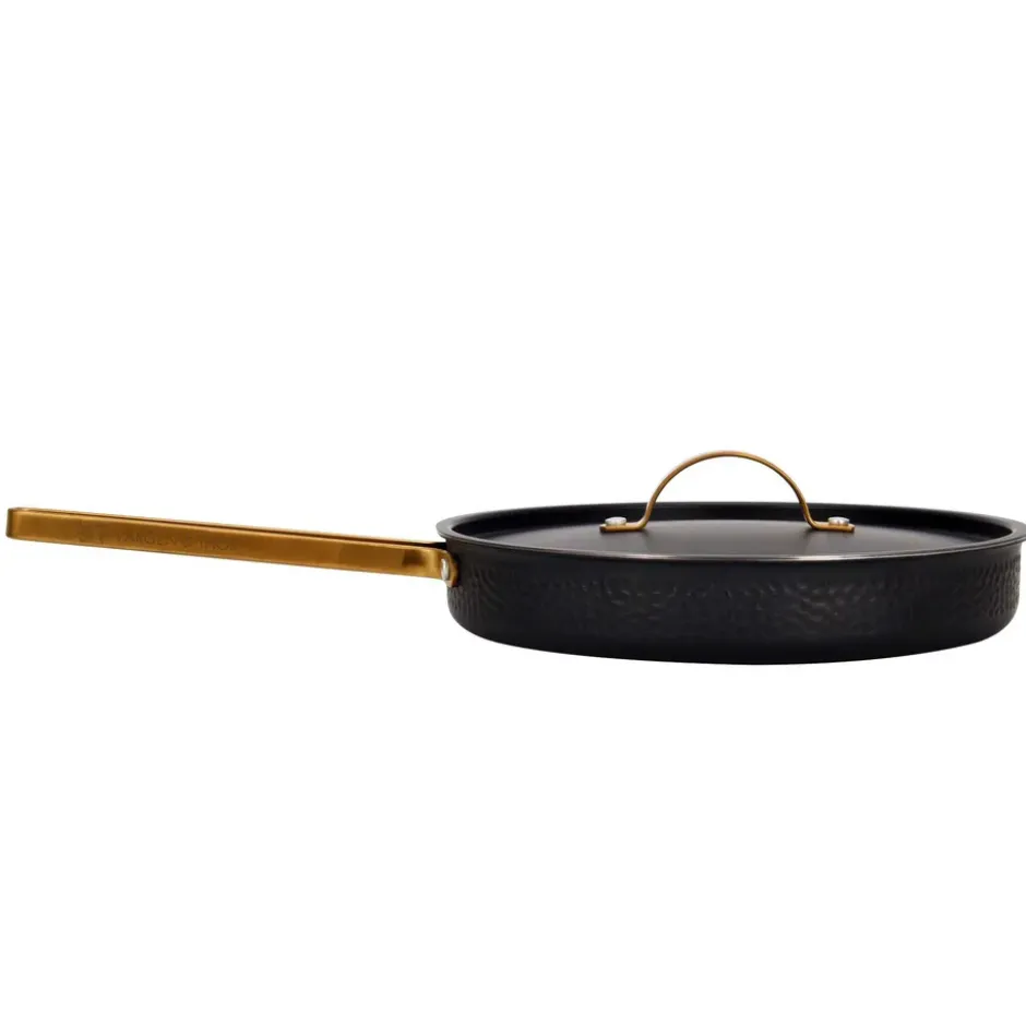 Arvet hamrad svart traktörpanna med lock, Modell X2, Ø28 cm