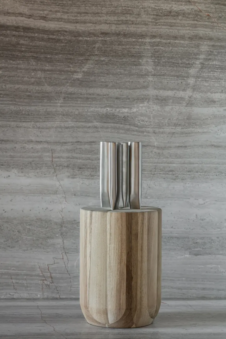 Base knivset med knivblock 5 delar, Wood-steel grey