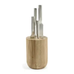 Base knivset med knivblock 5 delar, Wood-steel grey