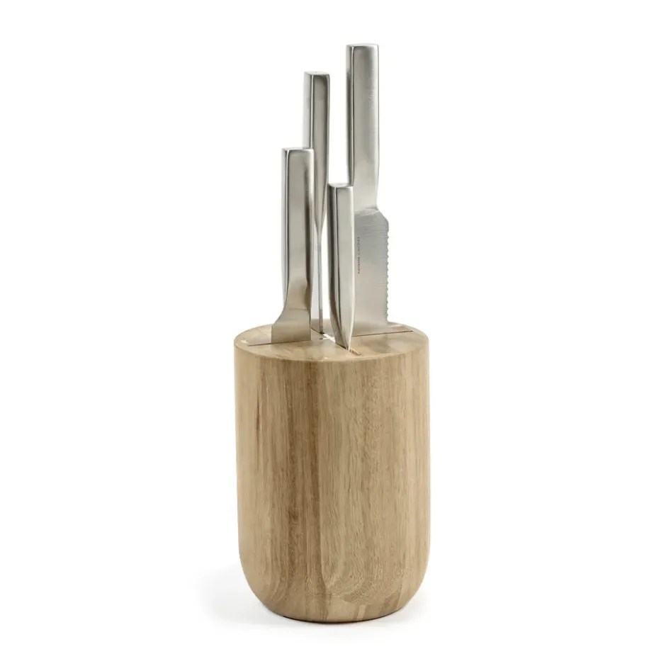 Base knivset med knivblock 5 delar, Wood-steel grey