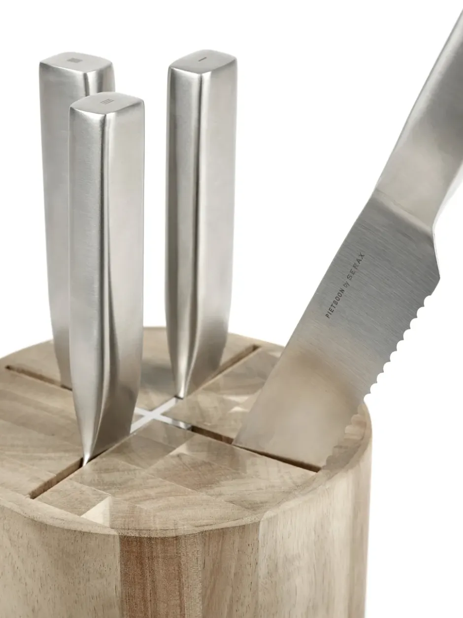 Base knivset med knivblock 5 delar, Wood-steel grey