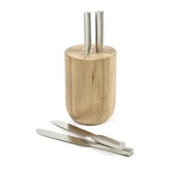 Base knivset med knivblock 5 delar, Wood-steel grey