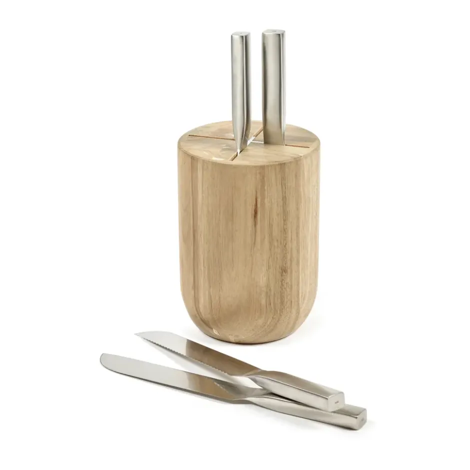 Base knivset med knivblock 5 delar, Wood-steel grey