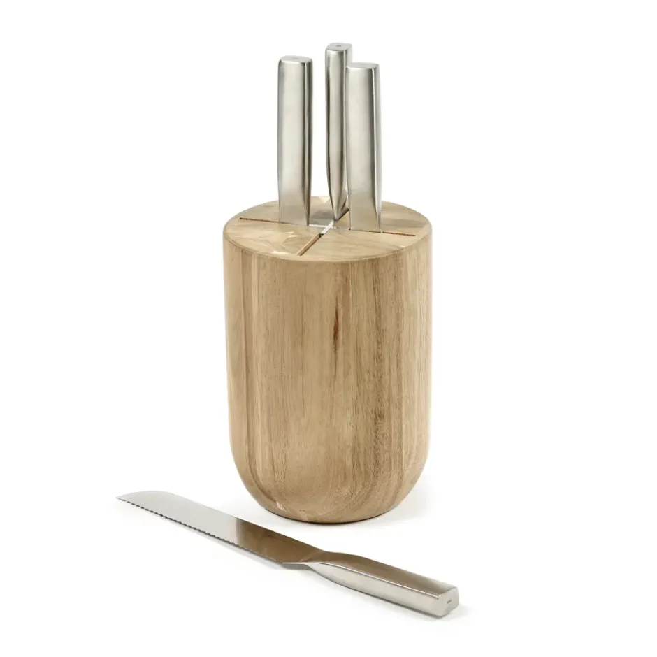 Base knivset med knivblock 5 delar, Wood-steel grey