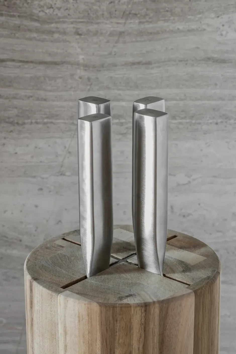 Base knivset med knivblock 5 delar, Wood-steel grey