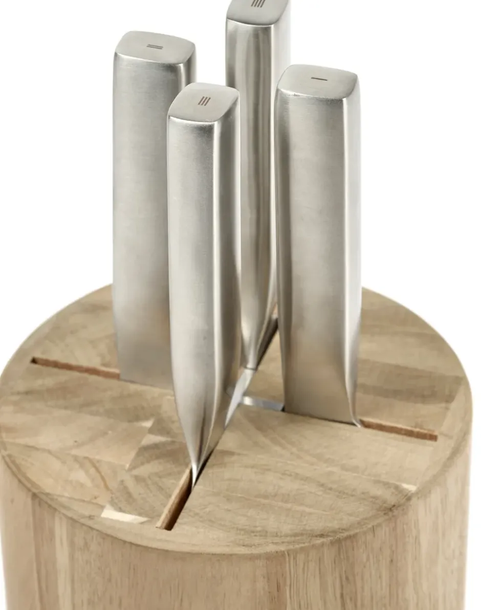 Base knivset med knivblock 5 delar, Wood-steel grey