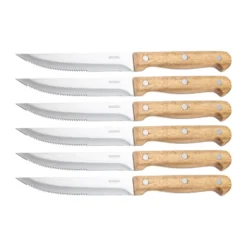 BBQ stekkniv, Rostfritt stål, 6-pack, trälåda akacia, 22,5x2 cm