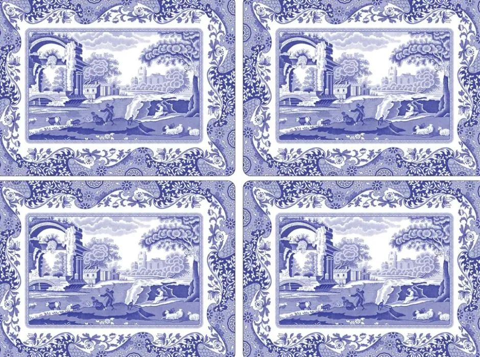 Blue Italian bordsunderlägg 4-pack, Blå-vit