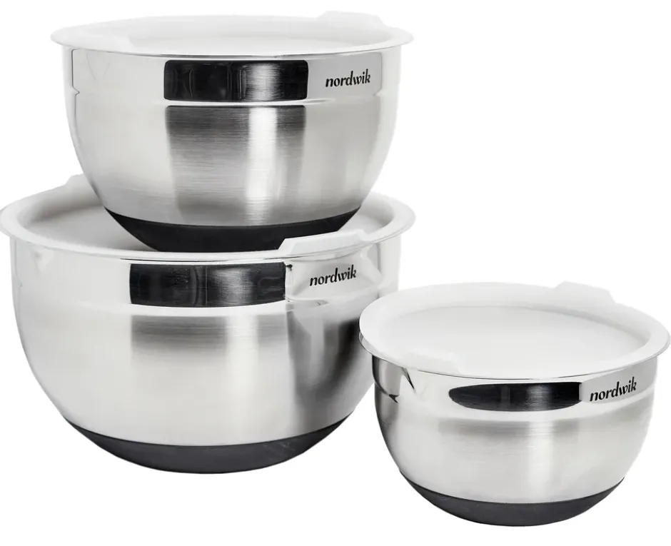 Bunkar med lock Premium 3 delar, Rostfritt stål