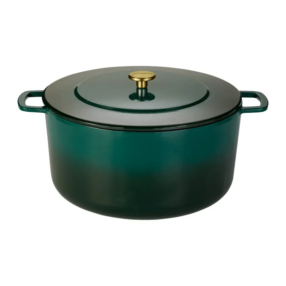 Combekk Enameled gjutjärnsgryta Ø32 cm, Holly Green-gold knob