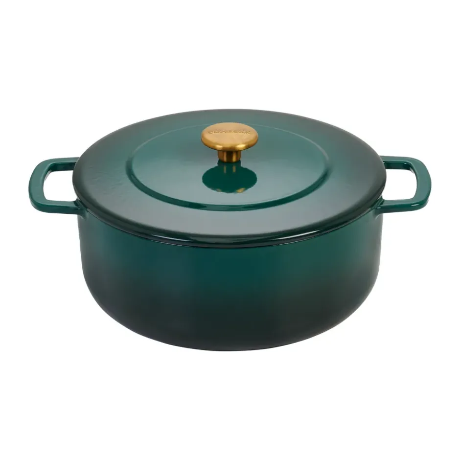Combekk Enameled gjutjärnsgryta Ø28 cm, Holly Green-gold knob