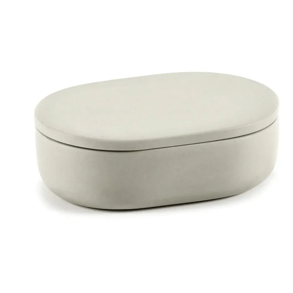 Cose förvaringsburk oval med lock S 3,3x10,2 cm, Beige