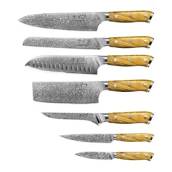 Damascus by Hâws knivset 7-delar, Brun-rostfritt stål