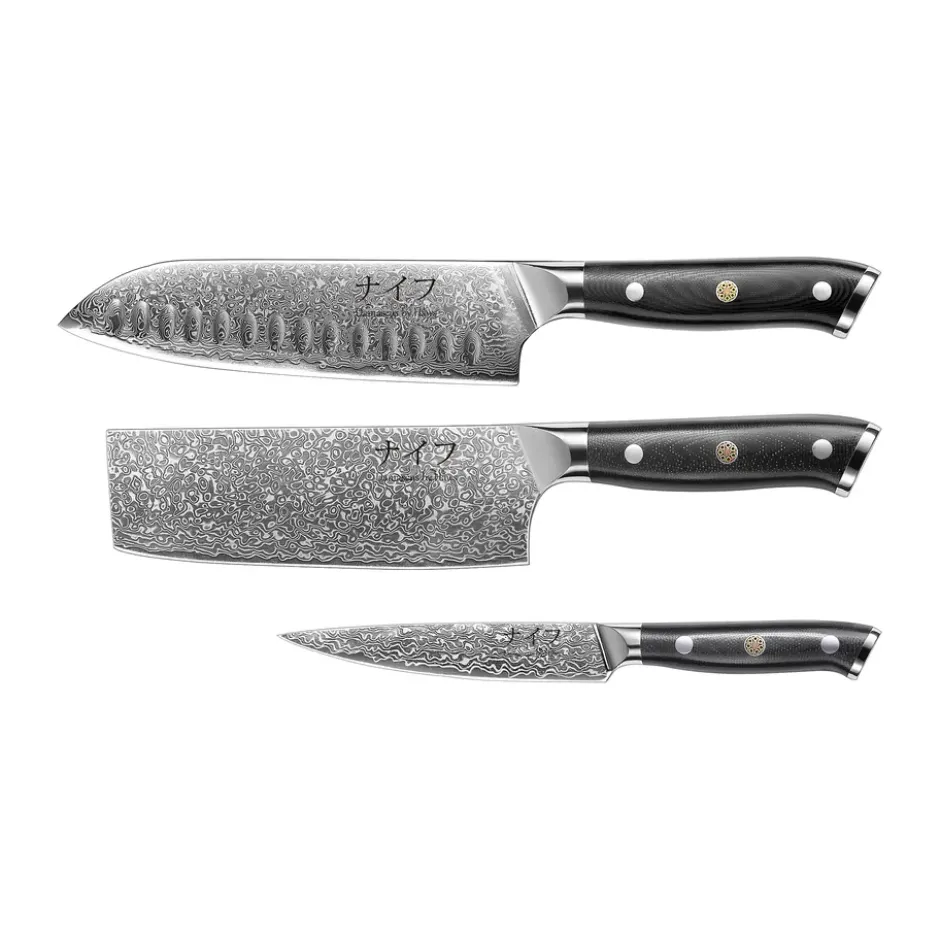 Damascus By Hâws knivset 3-delar, Svart-rostfritt stål