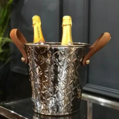 French Fleur vinkylare med läderhandtag, Rostfritt stål