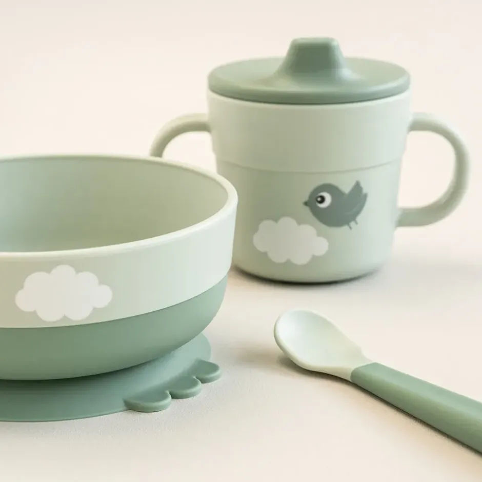 Happy Clouds foodie first meal servisset 3 delar, Green