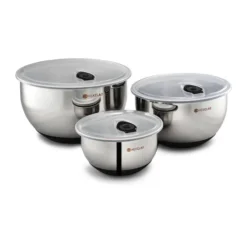 Hexclad mix- och förvaringsskål med lock 3 delar, Silver
