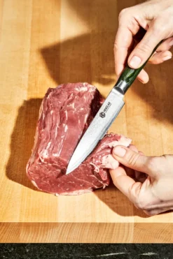 Hexclad universalkniv 67-lager Damaskus 13 cm, Grön