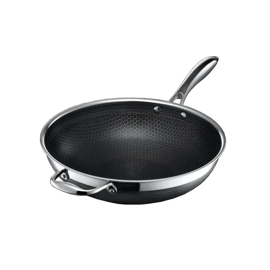 Hexclad wokpanna hybrid Ø30 cm, Rostfritt stål-svart