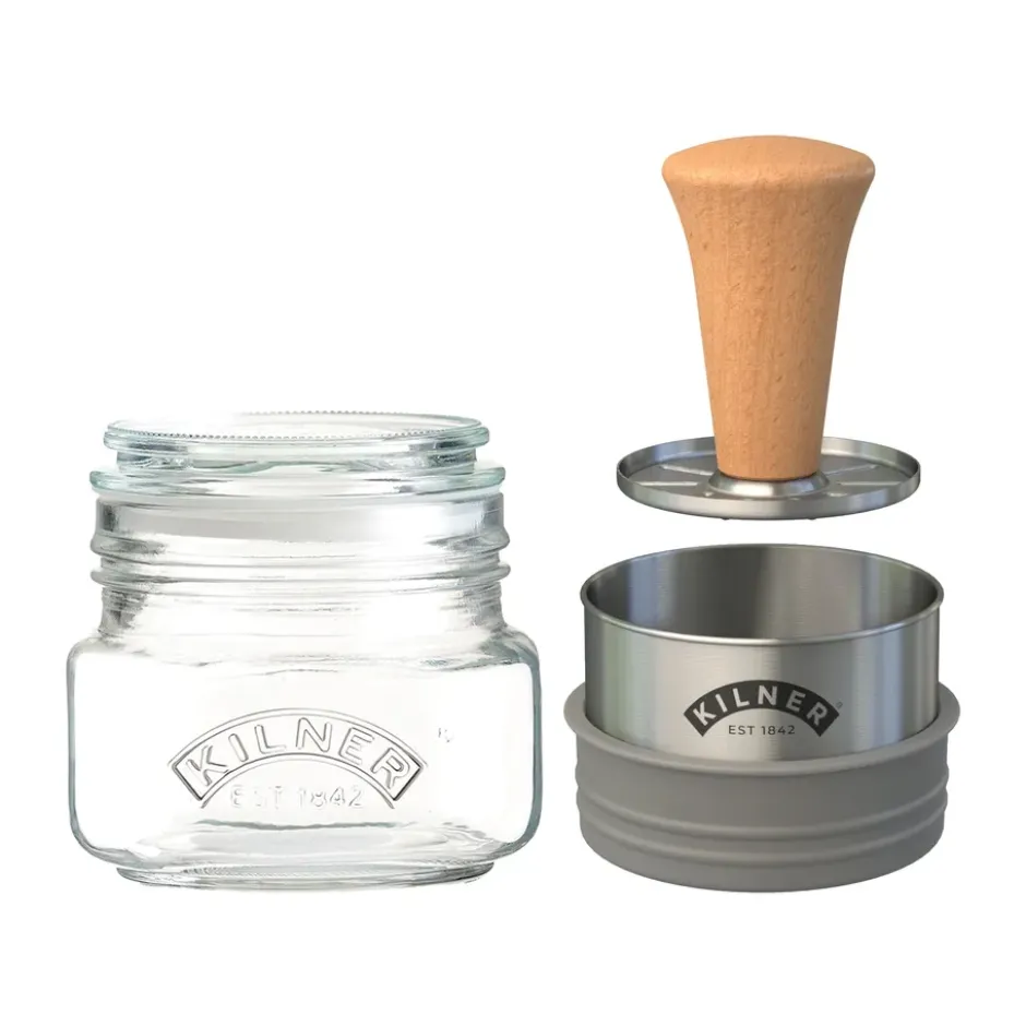 Kilner Mash & Store förvaringsburkset, Klar-rostfritt stål-trä, 0,5 L