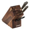 Knivblock akacia för 5 knivar, bryne och sax, 9,5x22 cm