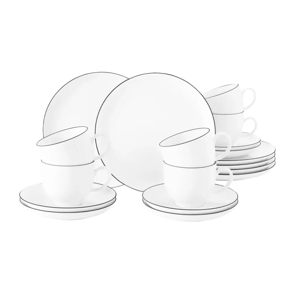 Lido black line kaffeservis 18 delar, Vit med svart kant