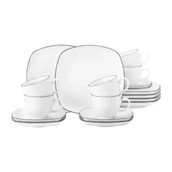 Lido black lines kaffeservis kvadratisk 18 delar, Vit med svart kant