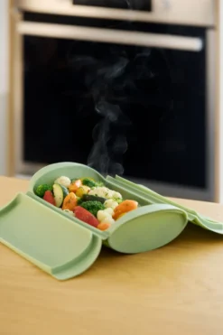Lékué ångkokare, Grön, med bricka, 2-pack
