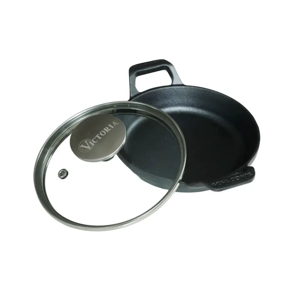 Mini rund gryta med glaslock gjutjärn pre-seasoned, Ø14 cm
