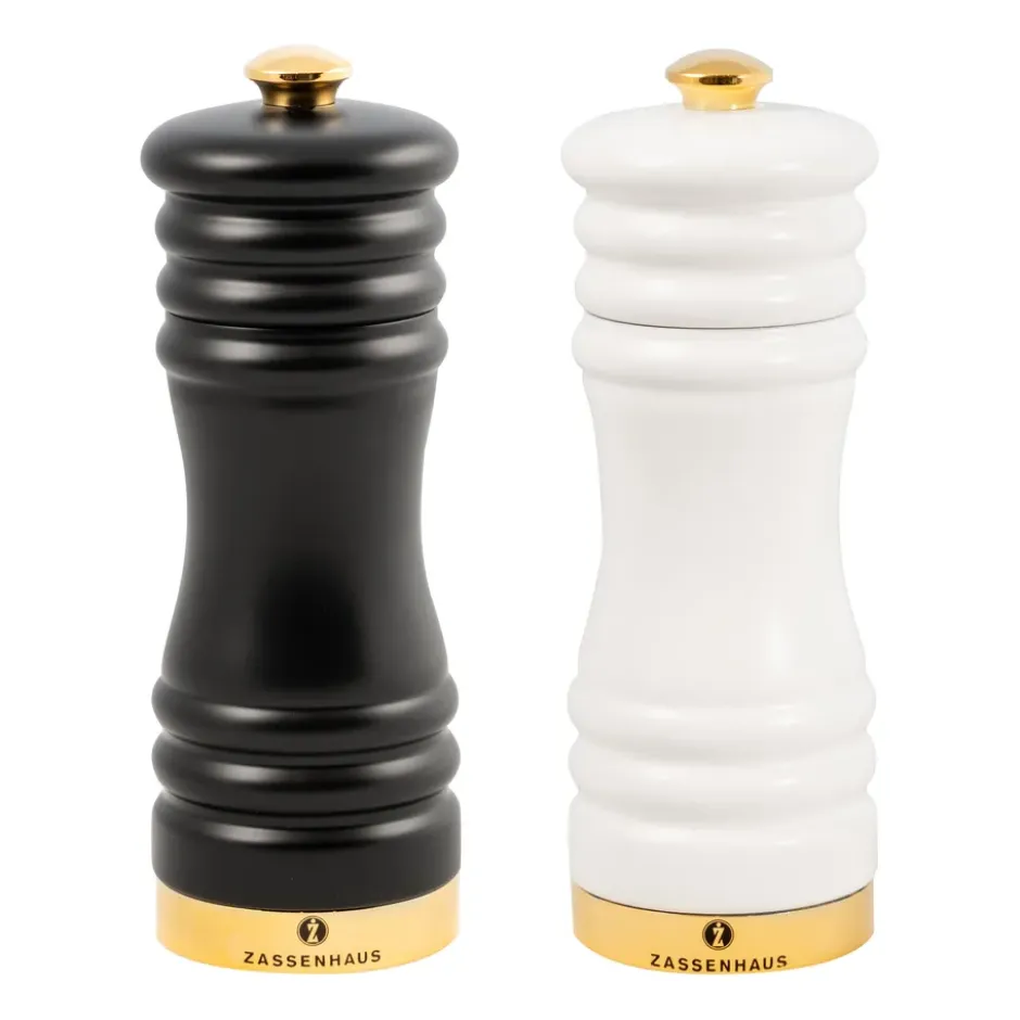 München salt- & pepparkvarn matt 15 cm 2 delar, Svart-vit-guld