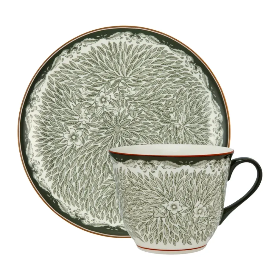 Ostindia Floris mugg 40 cl och tallrik Ø20 cm, Grön