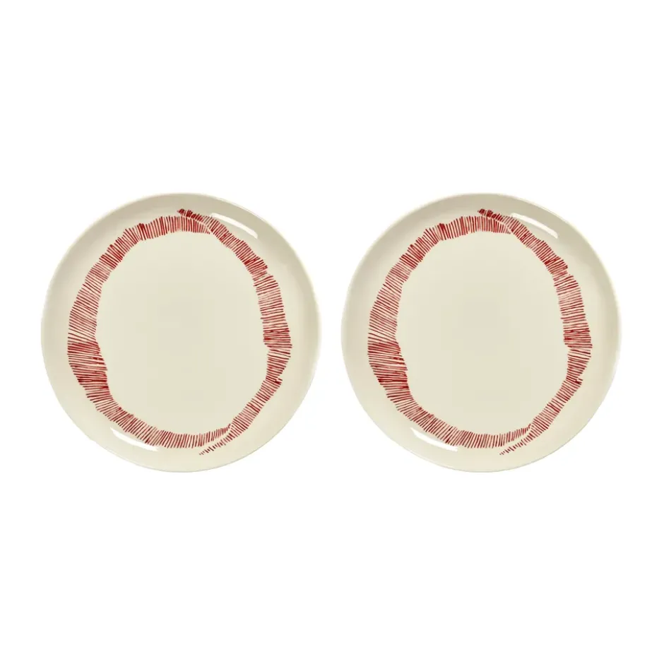Ottolenghi Feast tallrik M Ø22,5 cm 2-pack, White stripes-red