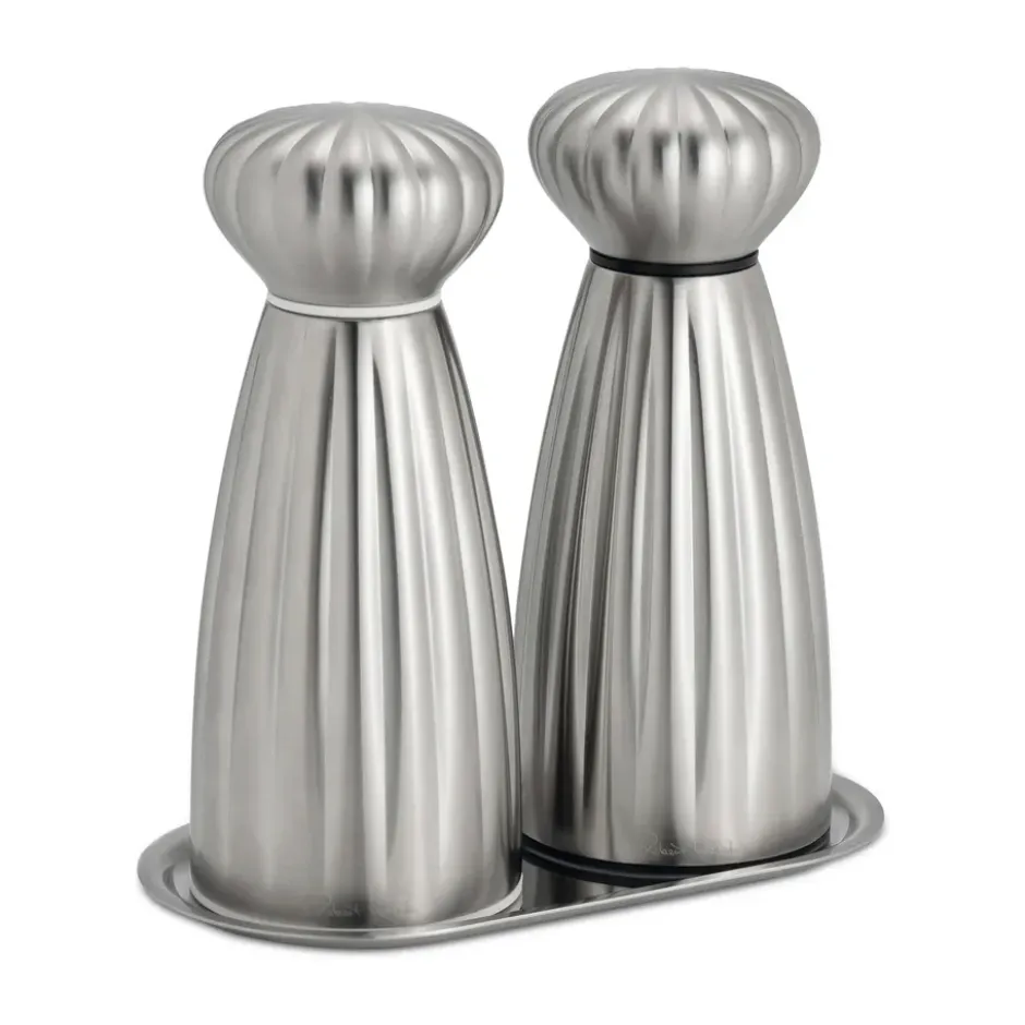 Palm Satin salt- och pepparkvarnsset, Small-rostfritt stål, med bricka