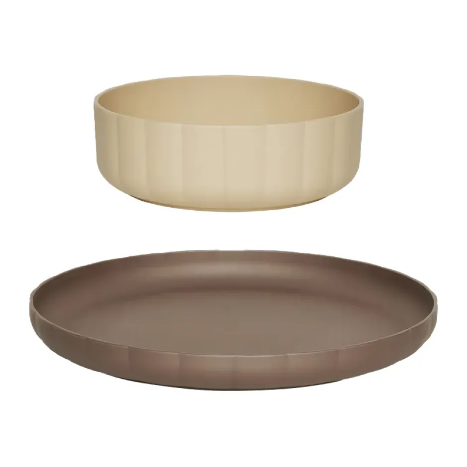 Pullo tallrik & skål 2 delar, Taupe-vanilla