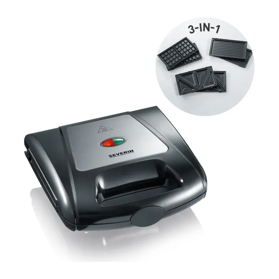 Severin SA 2968 smörgåsgrill multi 3 i 1, Svart
