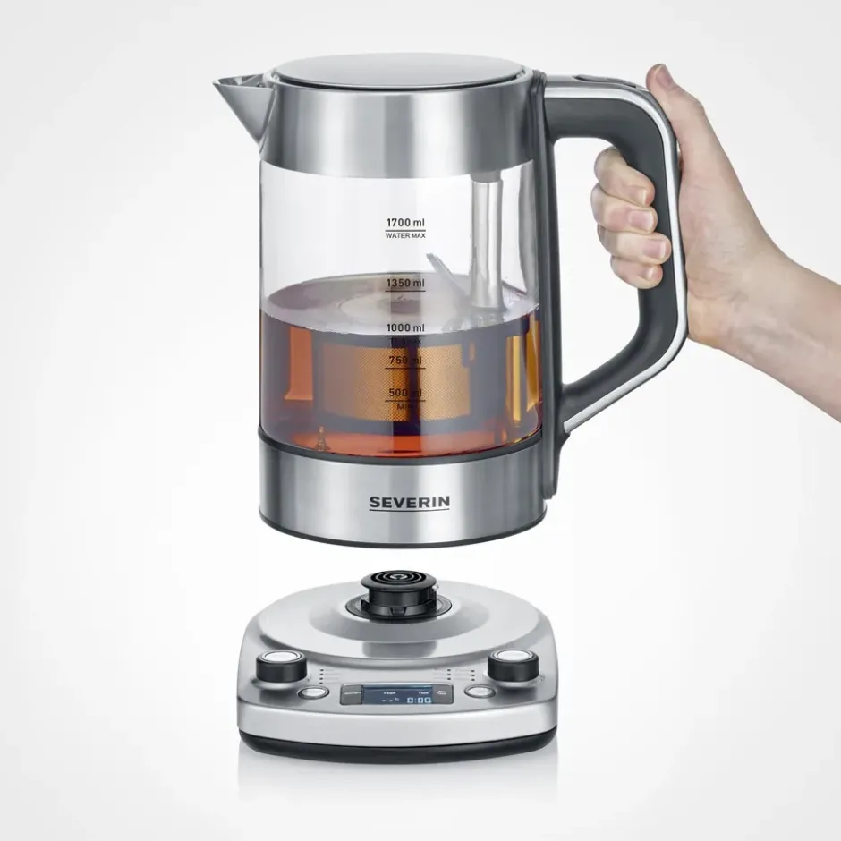 Severin WK 3422 Deluxe tekokare med hissfunktion 1,7 L, Rostfritt stål