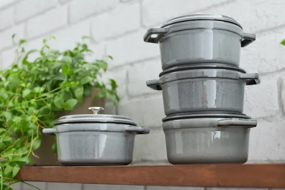 Staub La Cocotte rund gryta gjutjärn 0,8 L, Grafitgrå