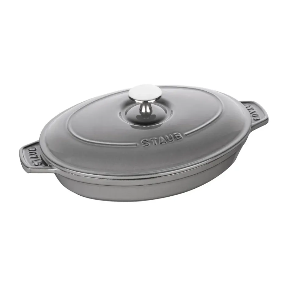 Staub ugnsform gjutjärn med lock oval 23 cm, Grafitgrå