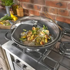 Wok med glaslock Ø37 cm 5,7 L, Grå